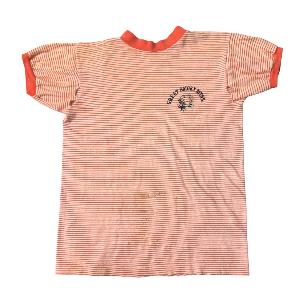 Vintage Great Smoky Mountains Souvenir Striped Ringer Tee Distressed 70s Sz S